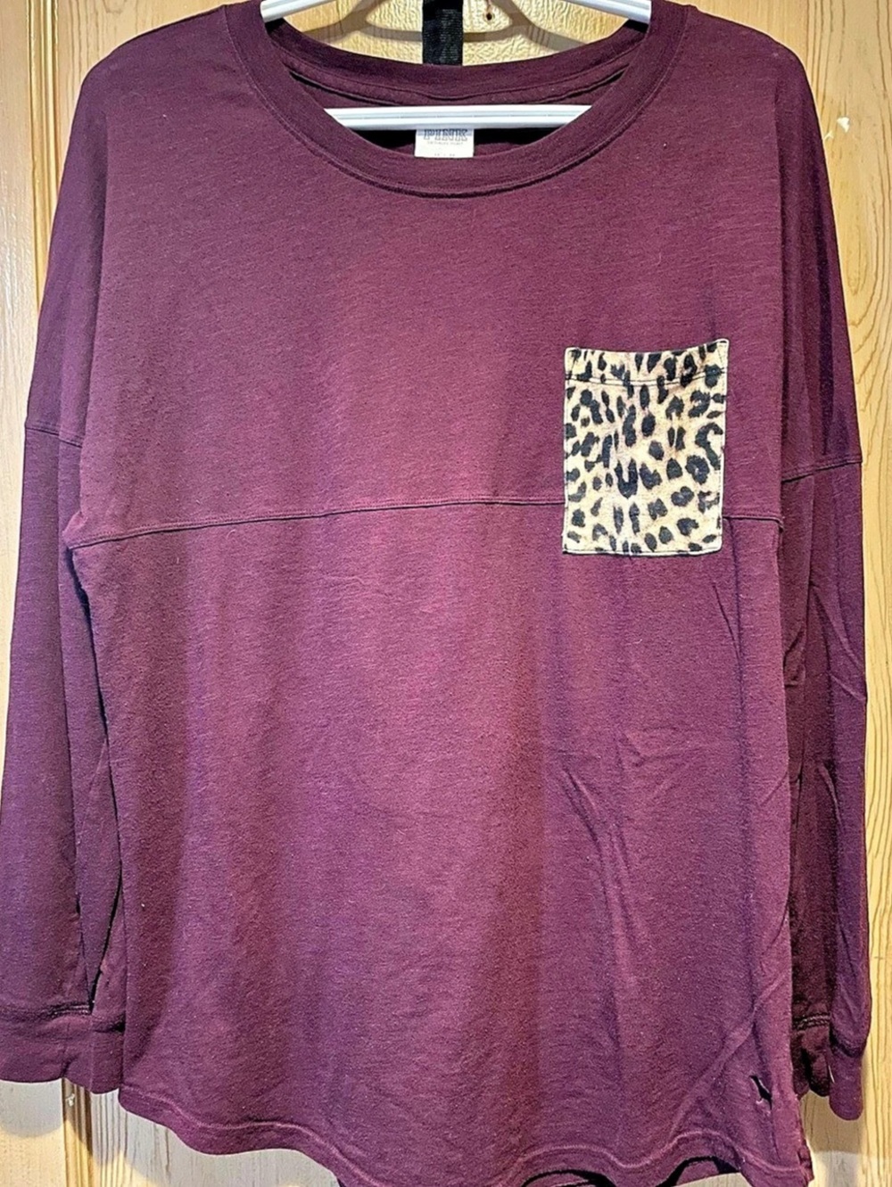 PINK Victoria’s Secret Maroon Varsity Long Sleeve Pocket Tee